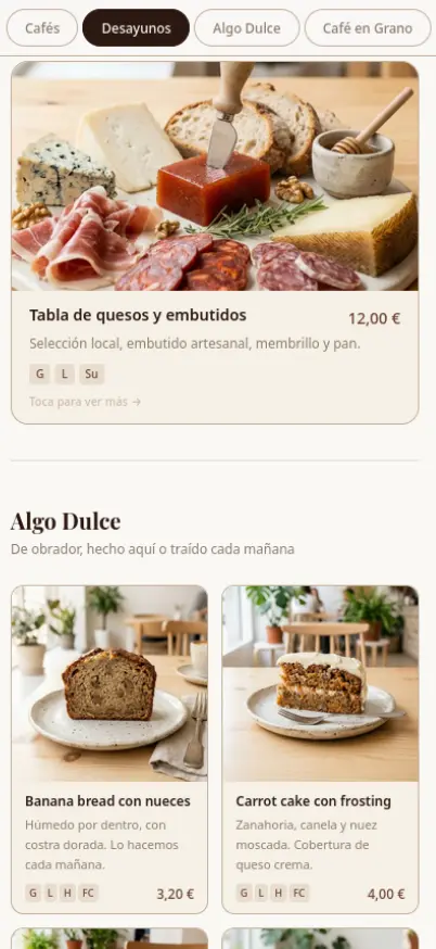Carta — sección dulces