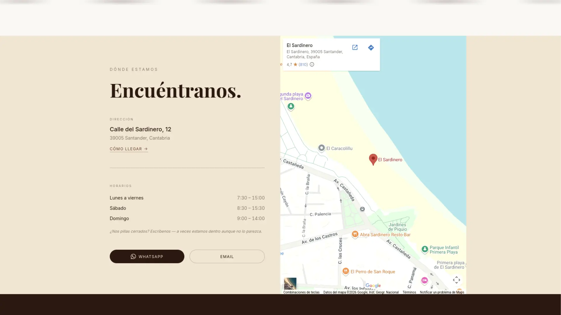 Web — sección contacto